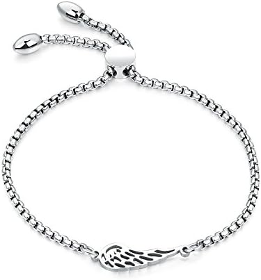 Guardian Angel Wing Charm Bracelet Adjustable Bolo Drawstring Gold, 9.8" (Silver)