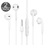 DG Electronics Wired 3.5MM Earphone Earbuds Headphones + 1 EVA Carry Case w/ Remote and Microphone for Workout Sports Fitness Sweat Proof (White X2)