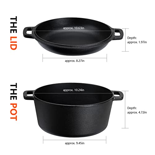 Overmont 2 in 1 Pre Seasoned Dutch Oven with Skillet Lid for Induction