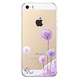 iPhone 5 Case, iPhone 5s Case, JAHOLAN Amusing Whimsical Designs Clear TPU Soft Case Rubber Silicone Skin Cover for iPhone 5/5S/SE - Purple Dandelion