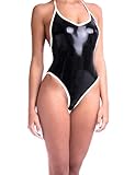 AvaCostume Womens Black Latex Rubber Camisole Bodysuit Leotard