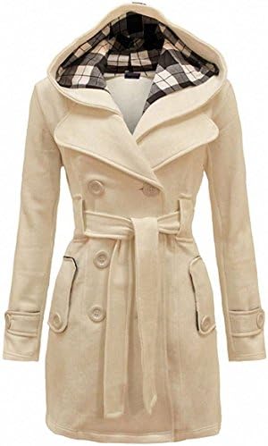 Geben Women's Winter Warm Fleece Check Hooded Double Breast Coat Jacket