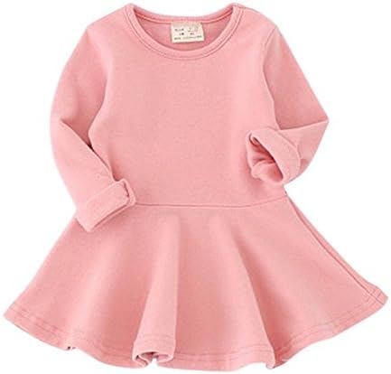 Baby Girls Dress, Newborn Infant Round Neck Pink Ruffle Long Sleeves Skirt