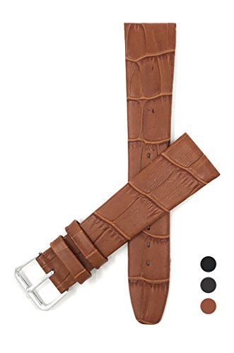 10mm Wide, Tan Womens' Genuine Leather Watch Band Strap, Classic Style, Semi-Gloss Finish, Also Comes in Black and Brown