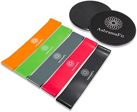 Resistance Bands and Core Sliders – Exercise Workout Dual Sided Gliding Discs, Set of 5 Natural Latex Fitness Loops. Home Gym Equipment for Yoga, Pilates, Stretch, Strength, Physical Therapy Recovery.