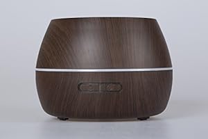 Ecooltronic 300ml Cool Mist Humidifier Ultrasonic Aroma Essential Oil Diffuser with 7 Color LED Lights Changing & 4 Timer Settings,Auto Shut-Off for Spa Baby - Wood Grain