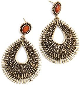 Fashion Vintage Rhinestone Crystal Pierced Drop Earrings. Stainless steel. Bronze/Silver. Arabic. (Shields #2/Orange)