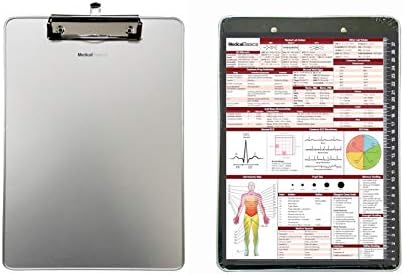EMT Clipboard (Aluminum) with Quick Medical Reference Sheet (Flat Clip) - Clipboard for EMT, Paramedic, ER Nurses, ER Doctors
