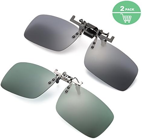 ELIVWR 2 PACK Unisex Polarized Clip-on Sunglasses over Prescription Glasses, Flip Up Rimless lens for Driving Fishing