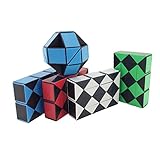 Pack of 4 TKOnline 24 Part Magic Snake Ruler Twisty Toy Puzzle Blue/Black, Red/Black, White/Black, Green/Black