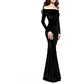 TTYBridal Off The Shoulder Velvet Mermaid Evening Gown Long Prom Party Dresses with Two Sleeves