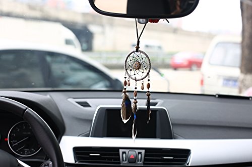 image for DrCor Mini Dream Catcher For Car Beaded Natural Feathers And Handmade 