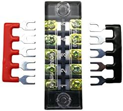 FINE COMMODITIES 5 Pcs 600V 15A 5 Position Dual Row Screw Terminal Strip and 10 Pcs Connecting Piece,Wire Integrator,Pre Insulated Terminal Barrier