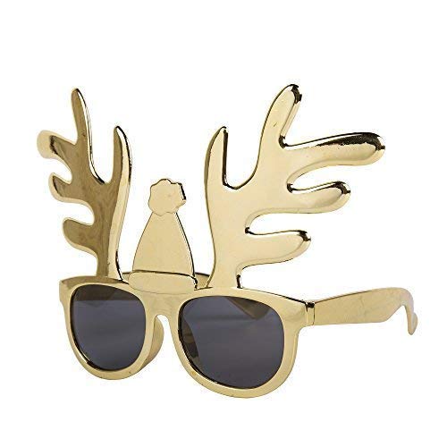 Novelty Christmas Theme Glasses (Christmas Tree, Santa, Reindeer, Snowflake etc) (Gold Reindeer)