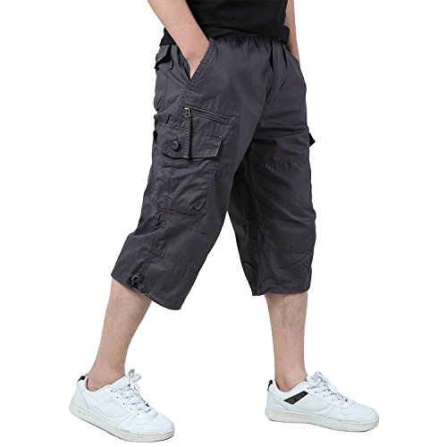 EKLENTSON Men's Capri Shorts Below Knee Shorts Loose Fit Army Outdoor Camping Summer Shorts Purplish Gray