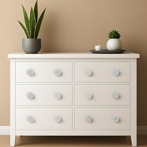 Ajuny Set of 20 Ceramic Furniture Knobs Drawer Cabinet Knobs | White Handmade Vintage Dresser Gloss Finish Decorative Ideal for Kitchen and Bathroom Style