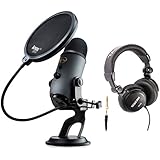 Blue Microphone Yeti USB Microphone (Slate) with Headphones and Knox Pop Filter