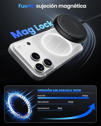 Gatatol 25W Cargador Inalámbrico Magnético Qi2,1,5M Base de Carga Rápida Compatible con iPhone Air/17/16/15/14/13/12, AirPods 4/3/2/Pro,Galaxy S26-S20, Serie Pixel 10 y Más (Incluye Adaptador de 30W)