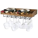 ArtifactDesign Wall Mounted Wood Wine Rack for Bottles with Stemware Glass Storage (1, Walnut Stained)