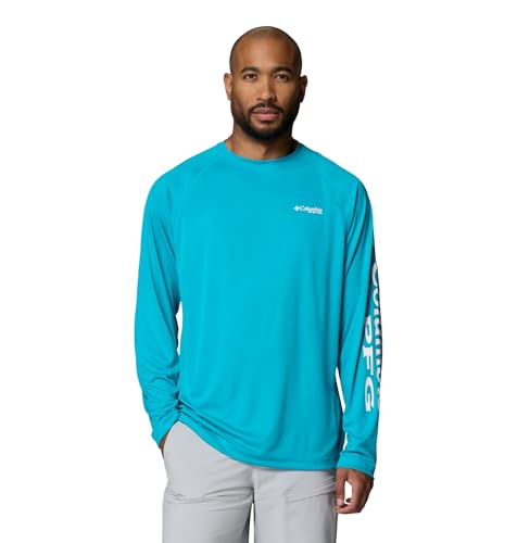 Columbia Men's PFG Terminal Tackle Long Sleeve Fishing Shirt, Ocean Teal/White…