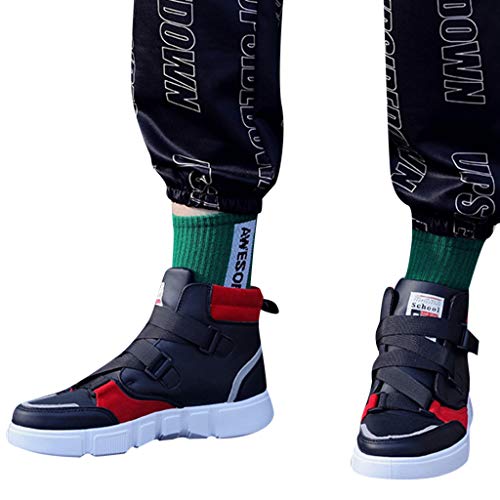 Respctfulâœ¿Men's Fashion High Top Leather Street Sneakers Sports Shoes Fashion Casual Tennis Shoes Red