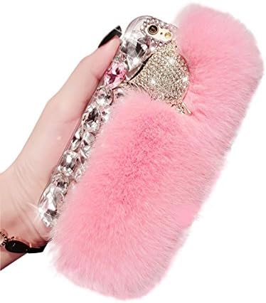 Case for Samsung Galaxy J7 2017,Girlyard Cute New [Plush Case] Bling Crystal Rhinestone Fox Fluffy Rex Imitation Rabbit Fur Design Warm Winter Handmade Soft Hair Plush Scratch-resistant Cover for Samsung Galaxy J7 2017-Pink