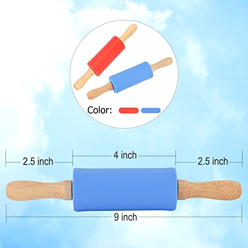 Mini Silicone Rolling Pin for Kids,Nonstick Surface Wood Handle,9inch