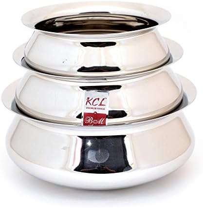 KCL Stainless Steel French Rajasthani Handi/Cookware - Big/Medium/Small - Set of 3 Quantity- 750ML,500ML,350ML