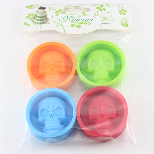 Mujiang Halloween Skeleton Skull Head Silicone Chocolate Candy Muffin Molds (Set of 4), 4 Colors - Thumbnail 6