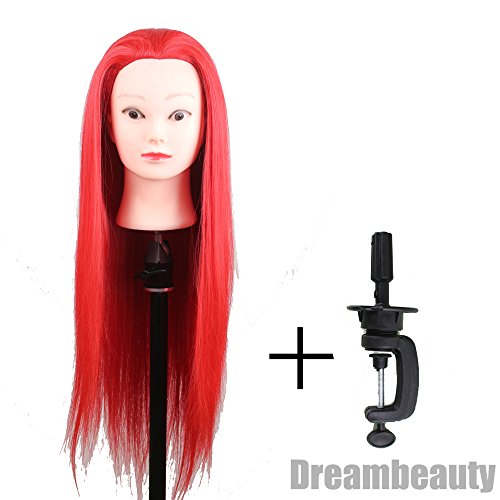 Dreambeauty Synthetic Manikin for Hair Braiding Cutting Styling with Table Clamp Red Color 28inch