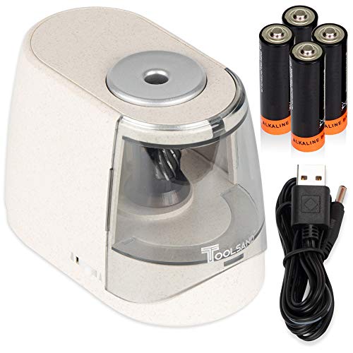 Electric Pencil Sharpener Heavy Duty, USB / Battery-Powered, Batteries Included, Automatic Start-Stop, Best for Colored and No. 2 Wood Graphite Pencils, for Home Office School Classroom Kids, Helical