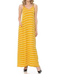 Vestido largo de verano estilo cami con cuello en V y rayas con bolsillos