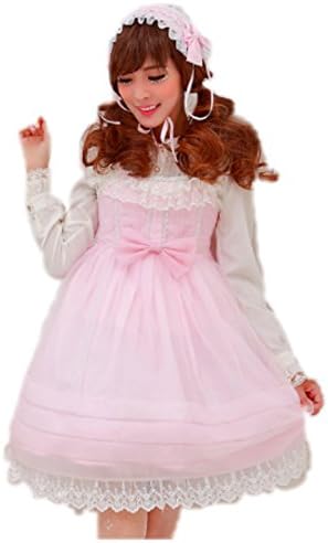 Amazon Soufflsong レディース ロマンティックドリーム キャミワンピース セット ピンク リボン フリル ブラウス ジャンパースカート キャミソールドレス スカート ロリータ M パニエなし パーティードレス 通販