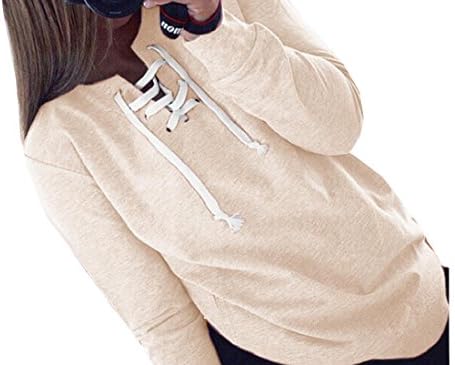 xiaokong Women's Solid Bandage Pullover Autumn Stylish Sweatshirts Khaki XL