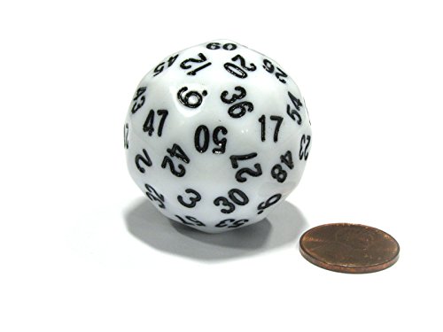 Koplow Games Sixty-Sided D60 35mm Large Gaming Dice - White with Black Numbers
