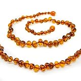 *The Art of CureTM *SAFETY KNOTTED* Honey -(Unisex) - Certified Baltic Amber Baby Teething Necklace Highest Quality Guaranteed- Anti Inflammatory, Drooling & Teething Pain. Easy to Fastens with a Twist-in Screw Clasp Mothers Approved Remedies!