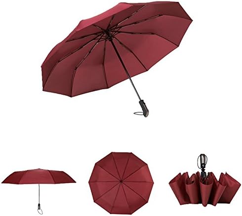 Auto Folding Umbrellas Windproof Open Close Slip-Proof Handle,Compact Lightweight Carrying for Travel Rain Sun Red