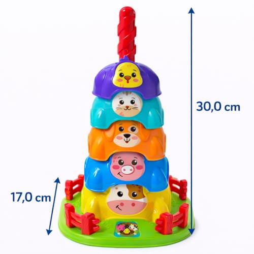 Brinquedos Para bebe Torre Giratória Fazendinha com Animais Brinquedo Educativo de Girar e Empilhar Estimula Coordenação Motora e Percepção Visual Brinquedo para Bebês +12 Meses