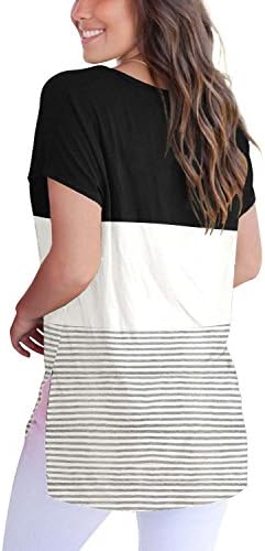 Women's Short Sleeve V Neck Triple Color Block Stripes Casual Summer T-Shirts