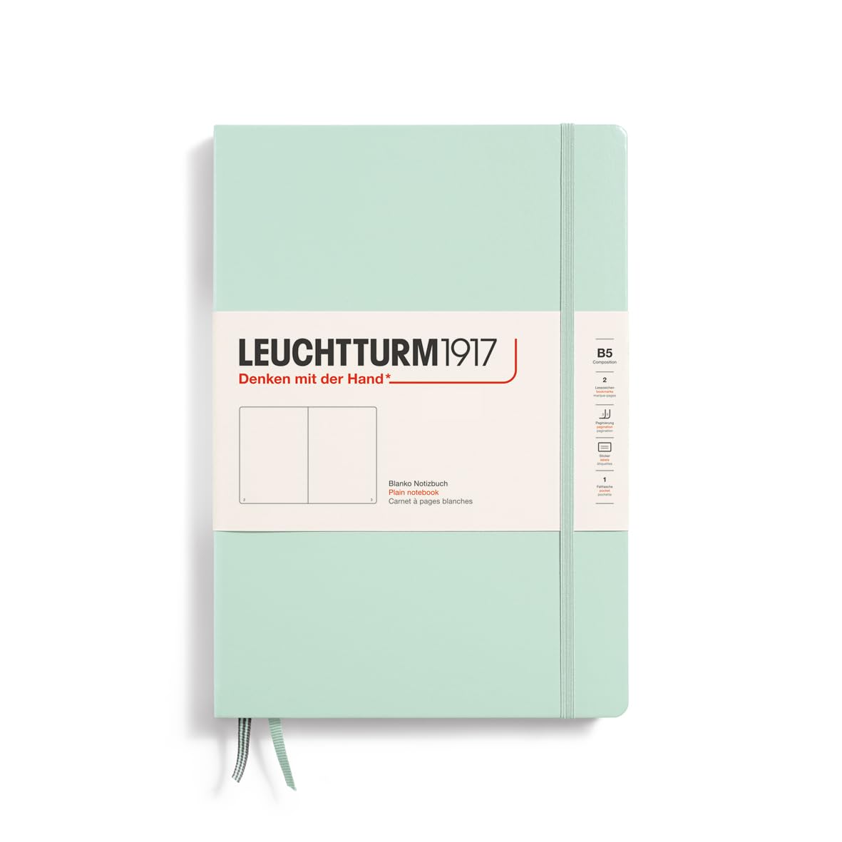 LEUCHTTURM1917 370281 Notebook Composition (B5), Hardcover, 219 Numbered Pages, Mint Green, Blank