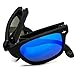 Modern Black Square Foldable Sunglasses with Case (Black Frame / Mirror Blue Lens)
