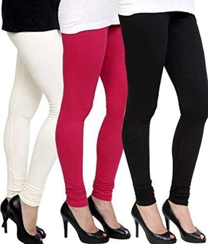 Women's Cotton Lycra Leggings Combo Offer for Women (SSLBPW3_Black,Pink,White_Free Size)(Pack of 3)