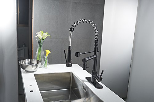 BWE Modern Oil Rubbed Bronze Commercial Pull Down Two Handle Kitchen Sink Faucet with Swivel Pull Out High Pressure Lock Sprayer Commercial Pre Rinse Faucet