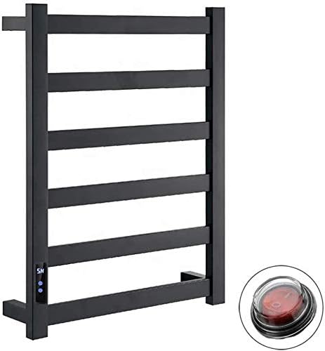 壁に取り付け可能なタオルウォーマーラック バスルーム用タイマー付き6バー電気ウォームバスタオルヒーター 1 8時間 低価格化 ハードワイヤード 304ブラックステンレス鋼