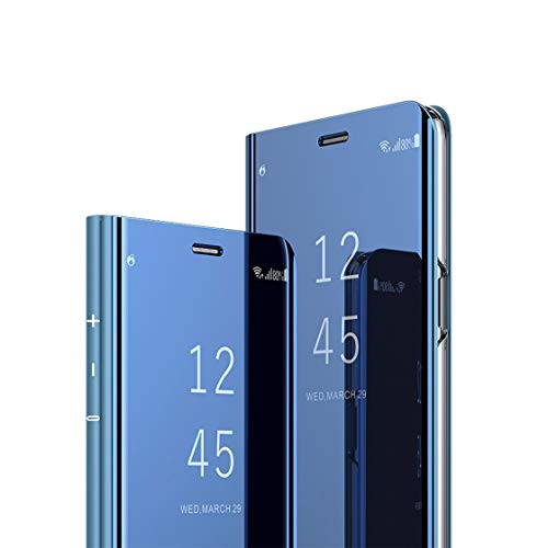 MRSTER Flip Case for S6 Edge Plus Mirror Design Clear View Bookstyle Protecter Shell With Kickstand Cover for Samsung Galaxy S6 Edge+. Flip Mirror: Blue