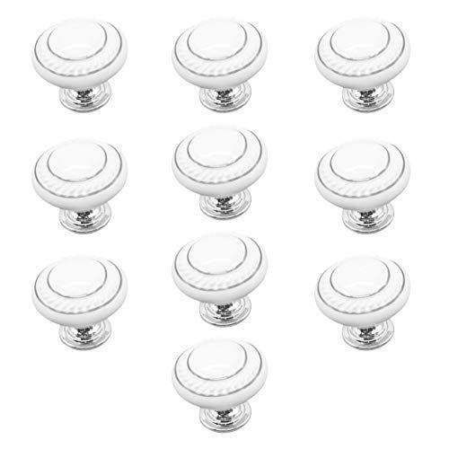 EBETA E 10 Pieces Furniture Knobs, Cupboard Handles, Furniture Knobs Set, Furniture Handle, Ceramic Door Knob (Double Silver - White)