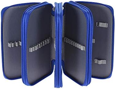 Stylish and Practical 72 Slots Pencil Case Handy Multi-Layer Large Zipper Pen Bag with Handle Strap for Watercolor Pencil Retro Style Design (Color : Blue)