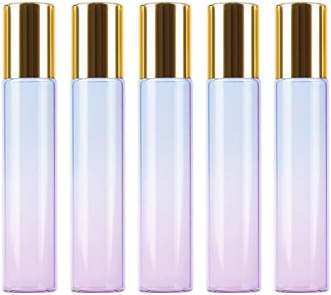 Refillable Gradient Color Essential Oil Roller Bottles, Portable Glass Bottle Travel Cosmetic Liquid Storage Container size 10ml x5pcs