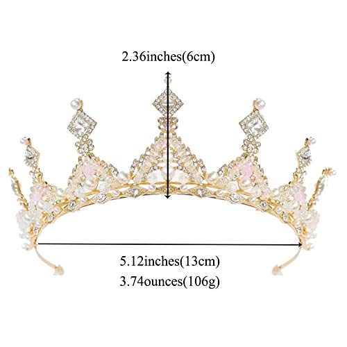 TOCESS Gold Tiara and Crown Queen Princess Wedding Crown for Girls and Women Pearl Crystal Bridal Tiara for Prom Festival Party - Thumbnail 2