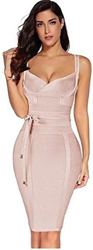 Nude Color, Women Bandage Dress 2018 Rayon Sleeveless Summer New Arrivals Sexy Deep v Neck Bodycon Bandage Dress Club Party